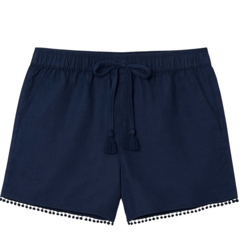 Talbots 100% Linen Pom Pom Trim Tassel Shorts Navy Blue Women Size Small Petite